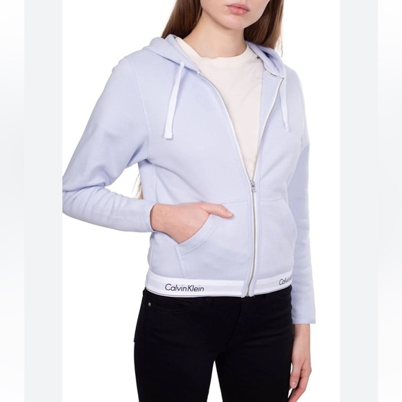 NWOT Calvin Klein Modern Cotton Loungewear Top Hoodie Full Zip Monogram Grey M - Picture 1 of 7